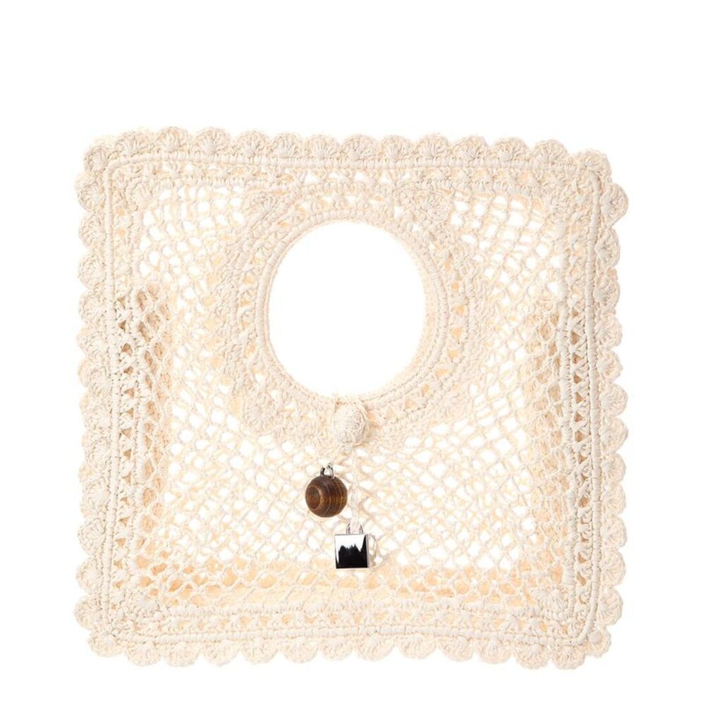 Jacquemus Spiaggia Small Raffia Square Tote, White